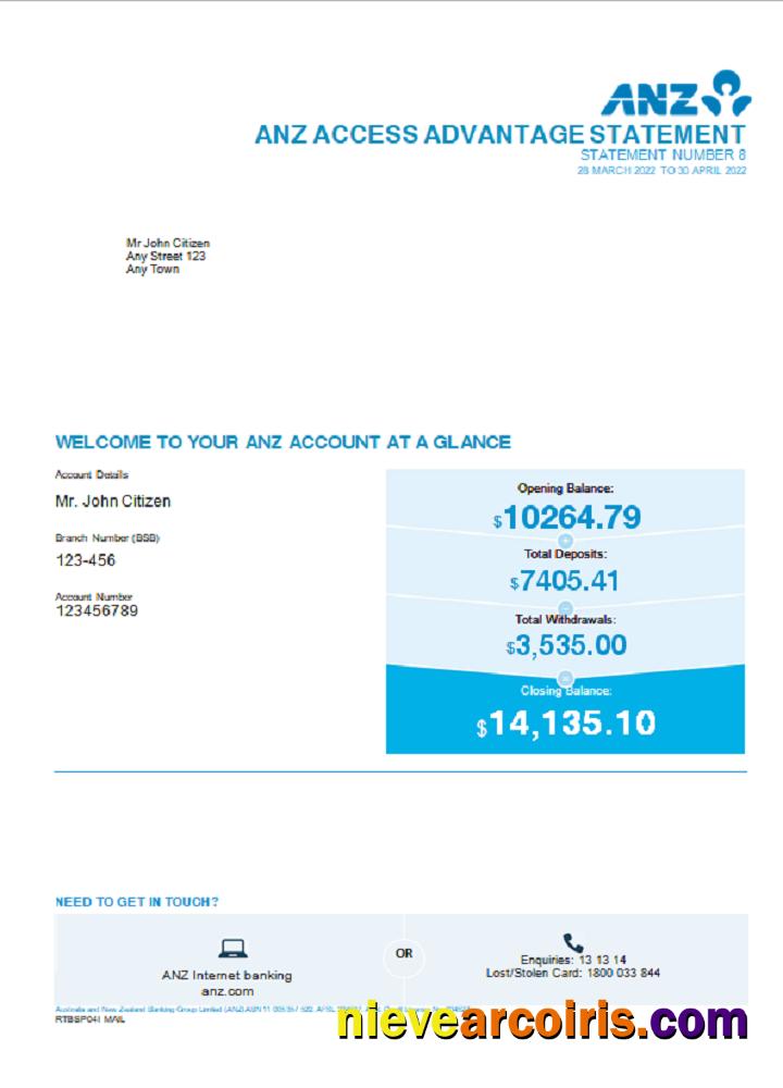 Australia ANZ bank statement, Word and PDF